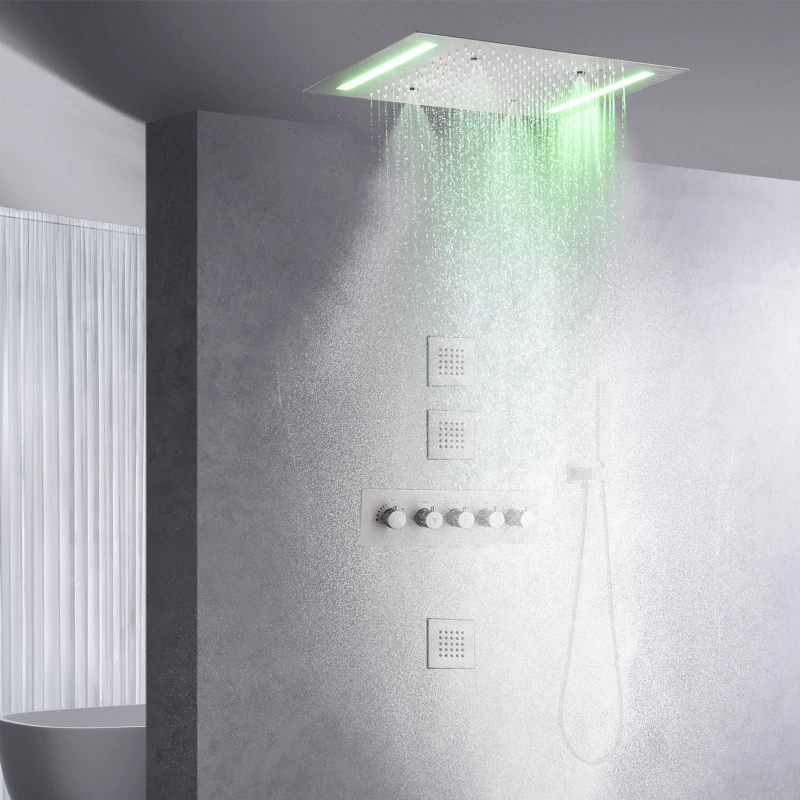 Rainfall Shower Head Set 14 X 20 Inch Led Bathroom Thermosta
