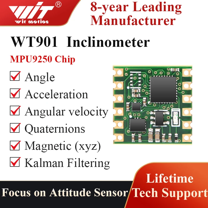 

WitMotion WT901 9-Axis Inclinometer High-Accuracy Acc+Gyro+Angle (XY 0.05° Accuracy)+Electronic Compass with Kalman Filtering