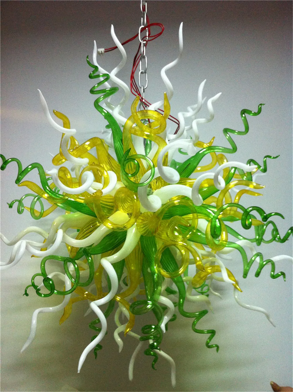Элегантная зеленая желтая белая люстра из чистого стекла ручной работы лампа для
