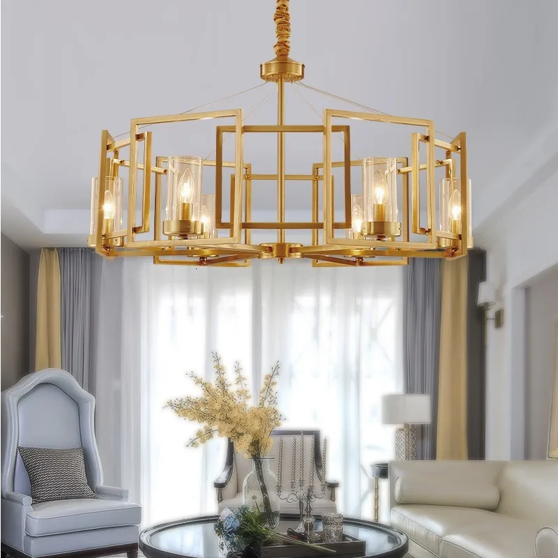 Новая латунная люстра с подсветкой винтажная медная лампа для гостиной Золотая