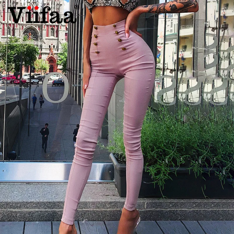 Viifaa однотонные двубортные с пуговицами спереди высокой талией обтягивающие