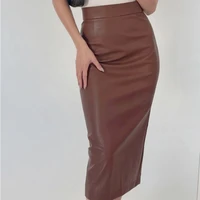 2021 autumn womens slim sexy slit pu leather high waist temperament french retro pencil skirt women korean style skirts