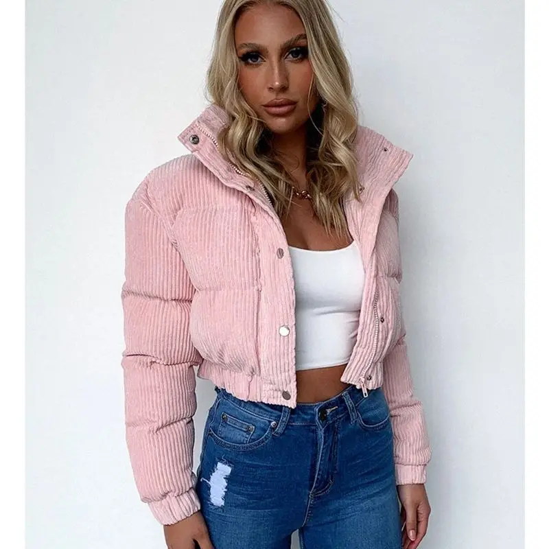 

Женская зимняя одежда 2021, утепленное короткое пальто на молнии с воротником-стойкой, одежда в стиле Харадзюку, повседневная куртка, уличная ...