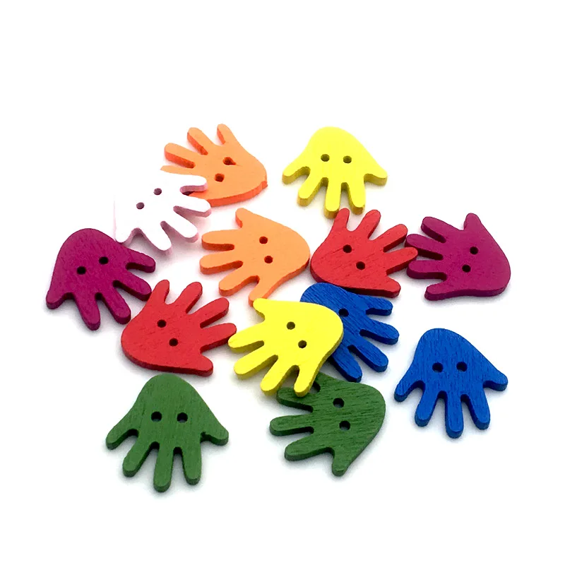 

50PCS 22mm Mixed Color Palm Shape Wood Buttons For Clothing Sewing Accessories DIY Scrapbooking Home Decoration Supplies SC209