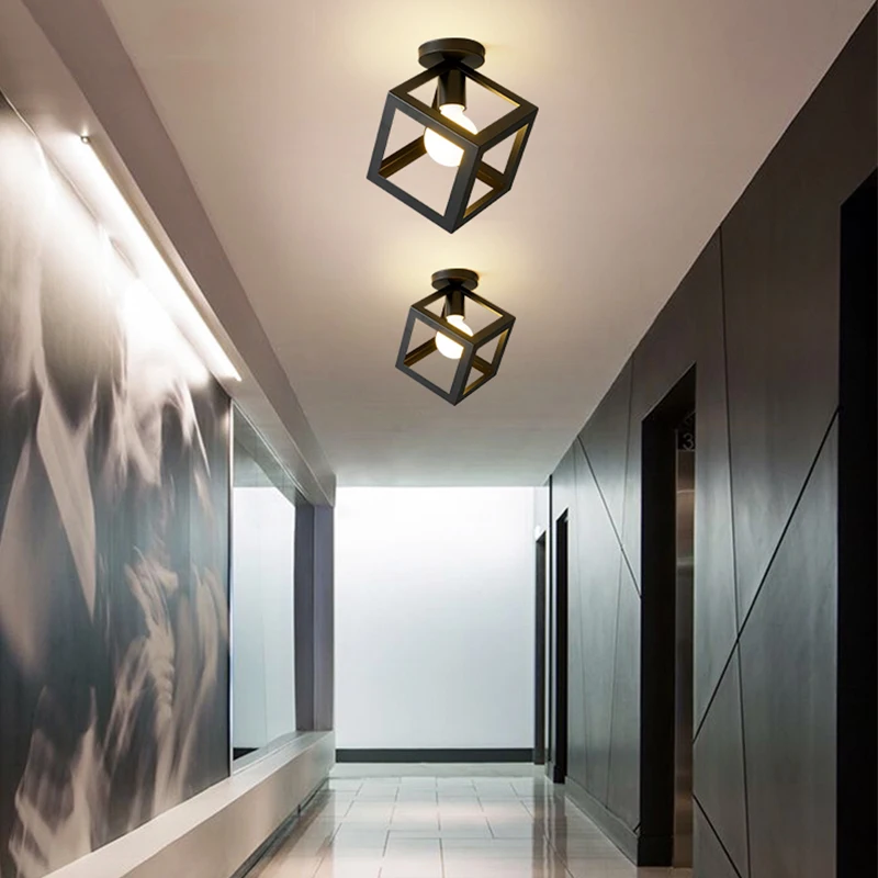 Black Iron Aisle Ceiling Chandelier Minimalist Nordic Vintage Balcony Kitchen Foyer Entrance Small Volume Many Styles | Лампы и