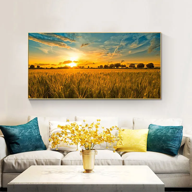 

Wheat field in sunset Landscape Canvas Painting Scandinavia Posters and Prints Cuadros Wall Art Pictures For Living Room