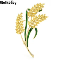 wulibaby luxury wheat brooches enamel leaves cubic zirconia lucky flower party office brooches for w