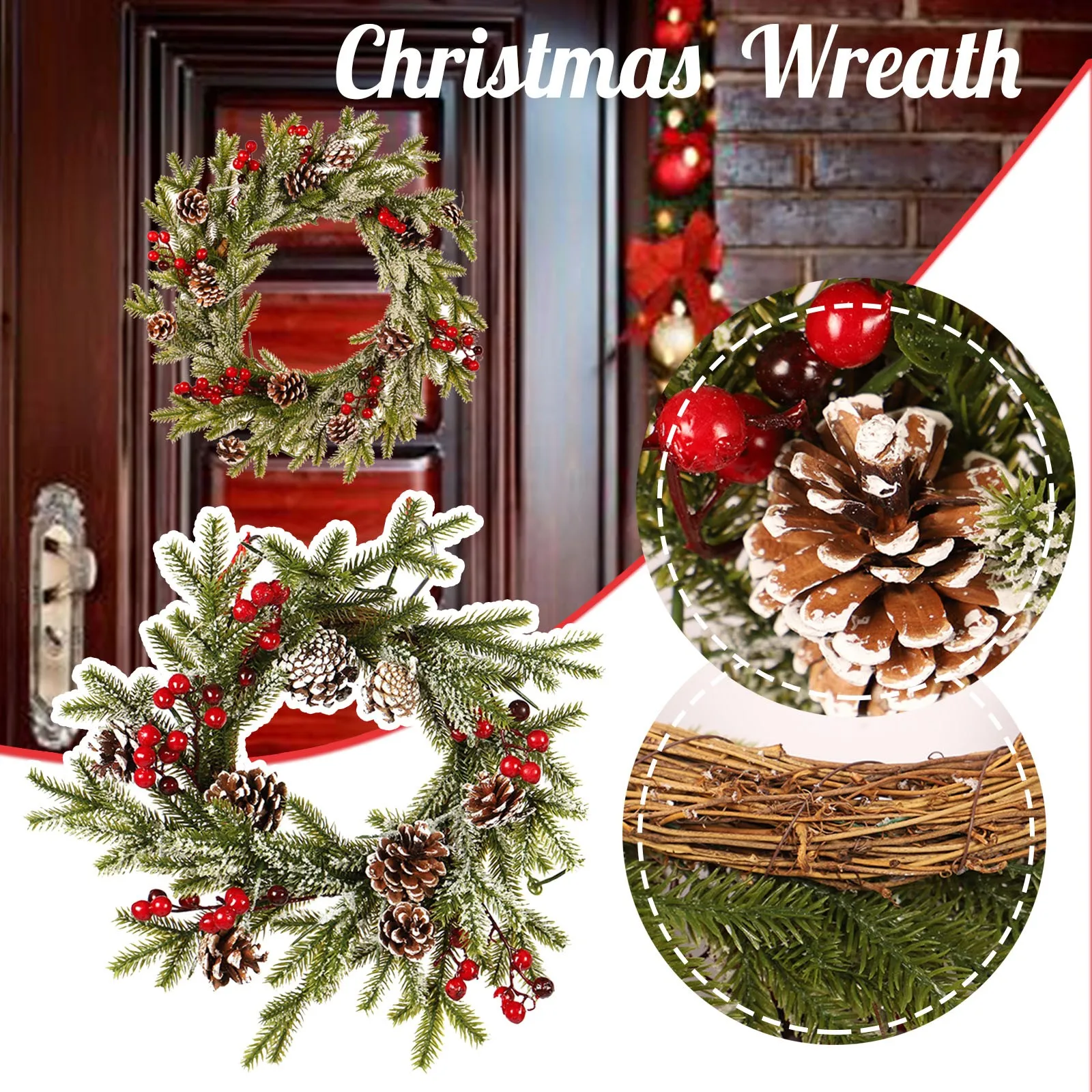 

Christmas Decoration Wreath Handmade Simulation Christmas Wreath Door Hanging Window Props Layout Xmas Gifts Decoration