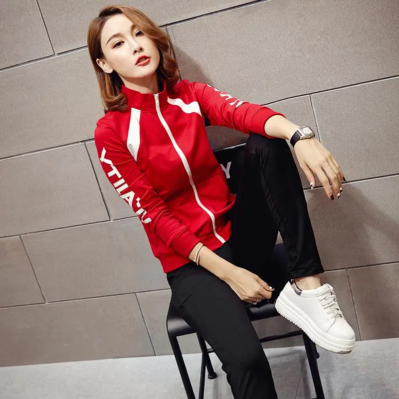 

Exercise Set Women 2021 New Spring And Autumn Female Sportswear Slim Letter Student Sweatshirt Pant Teenager Girl 010