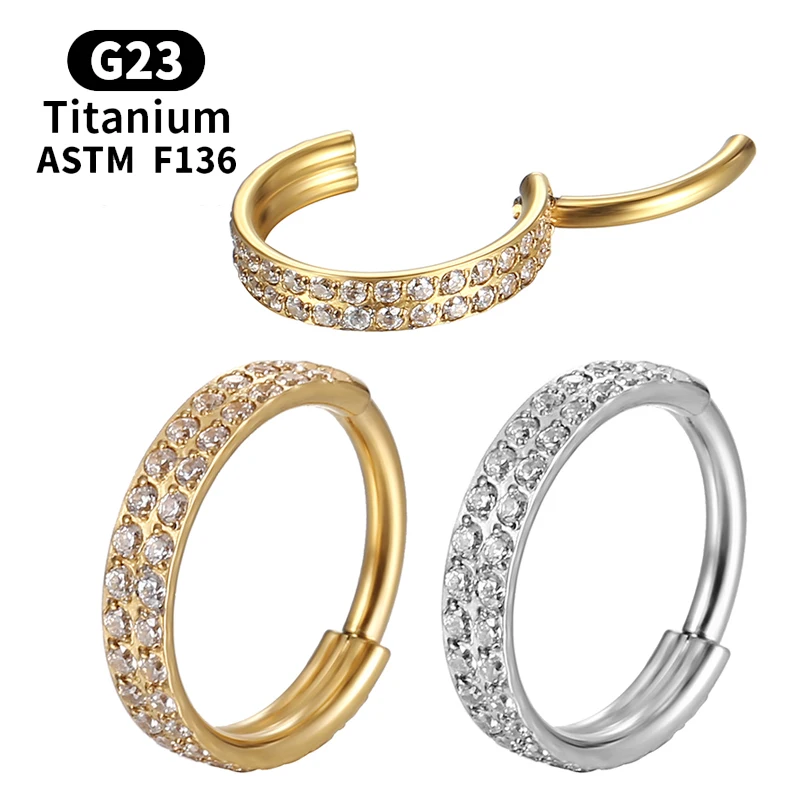 

G23 Titanium Two rows of zircon nose hoop ring ear clip Cartilage septum clicker earrings piercing Body Jewelry helix segment