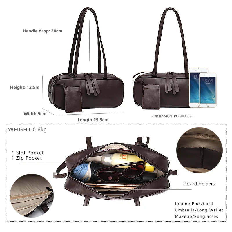 

SC Vintage Small Leather Shoulder Bag For Women Baguette Bags Brand Design Solid Color Purses Female Luxury Cowhide Handbags