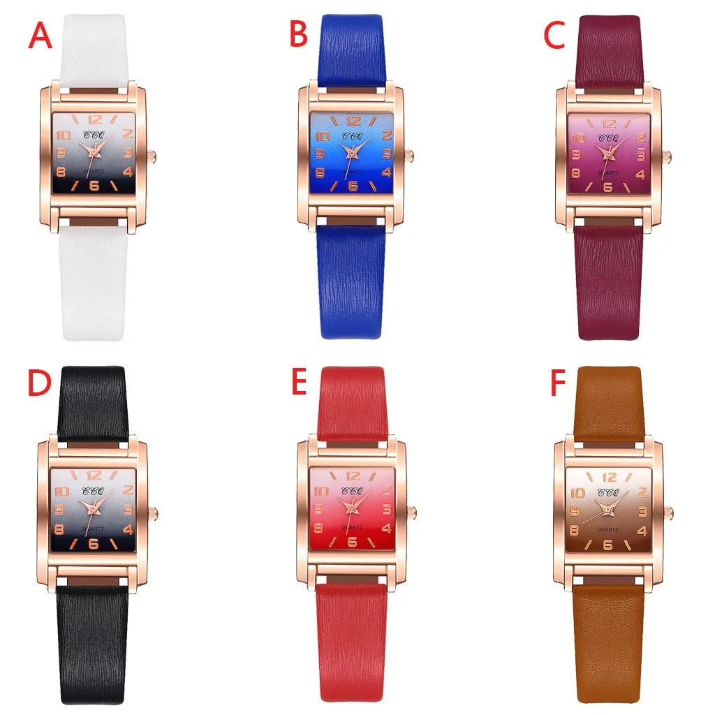 

Nice Women Elegant Watch Sleek Minimalist Geometric Square Gradient Matte Leather Ladies Quartz Watches Girls Gift Reloj Mujer