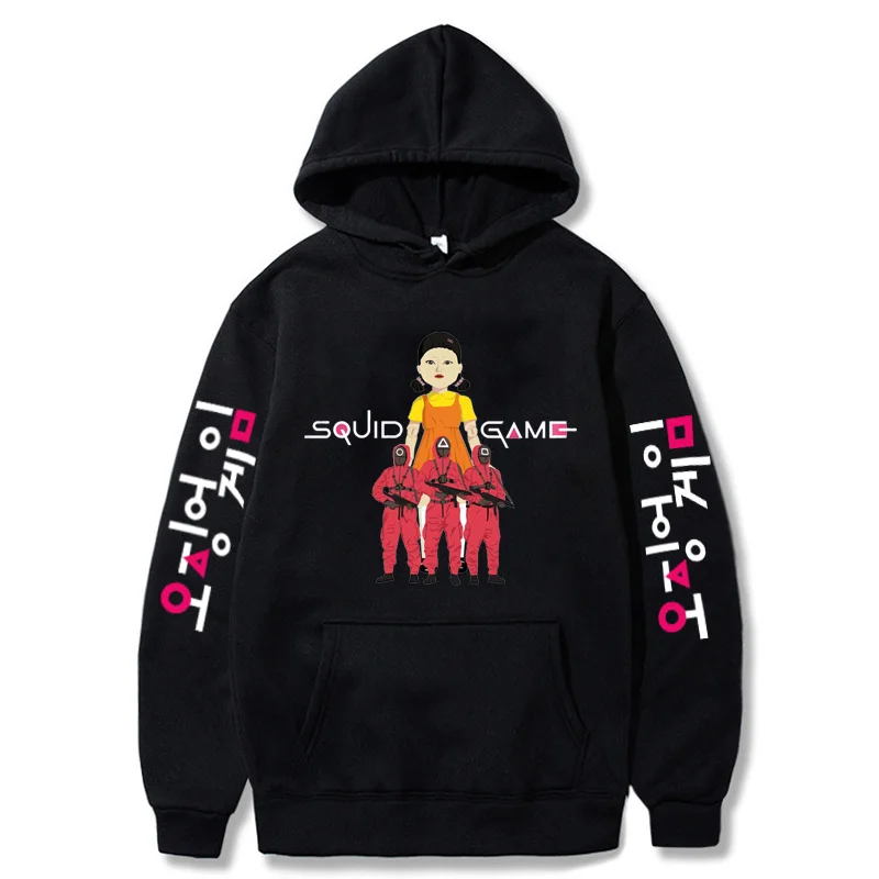 

New Printed Squid Game Hoodies Men Women Unisex Streetwear Pullovers Harajuku Sweatshirt Autumn Boys Girls Black Outwear