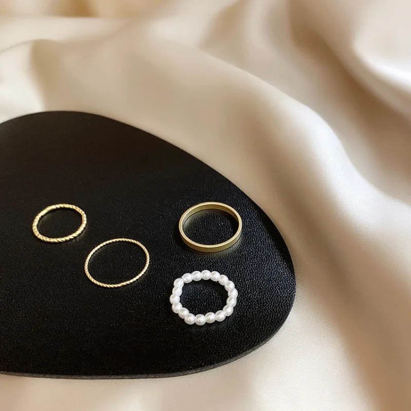 4 шт./компл. Модные кольца с искусственным жемчугом для женщин Золотой Цвет