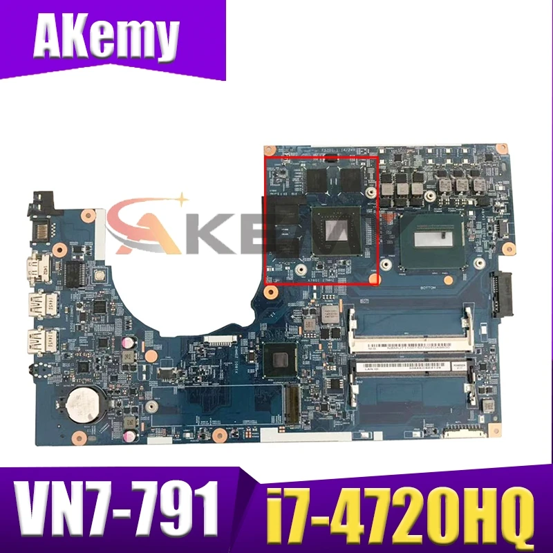 

Akemy Laptop Motherboard For ACER Aspire VN7-791 i7-4720HQ Mainboard 14203-1M SR1Q8 N16P-GT-A2 4GB DDR3