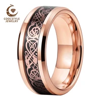 8mm rose gold wedding band men women tungsten ring with black carbon fiber and rose dragon inlay high quality comfort fit