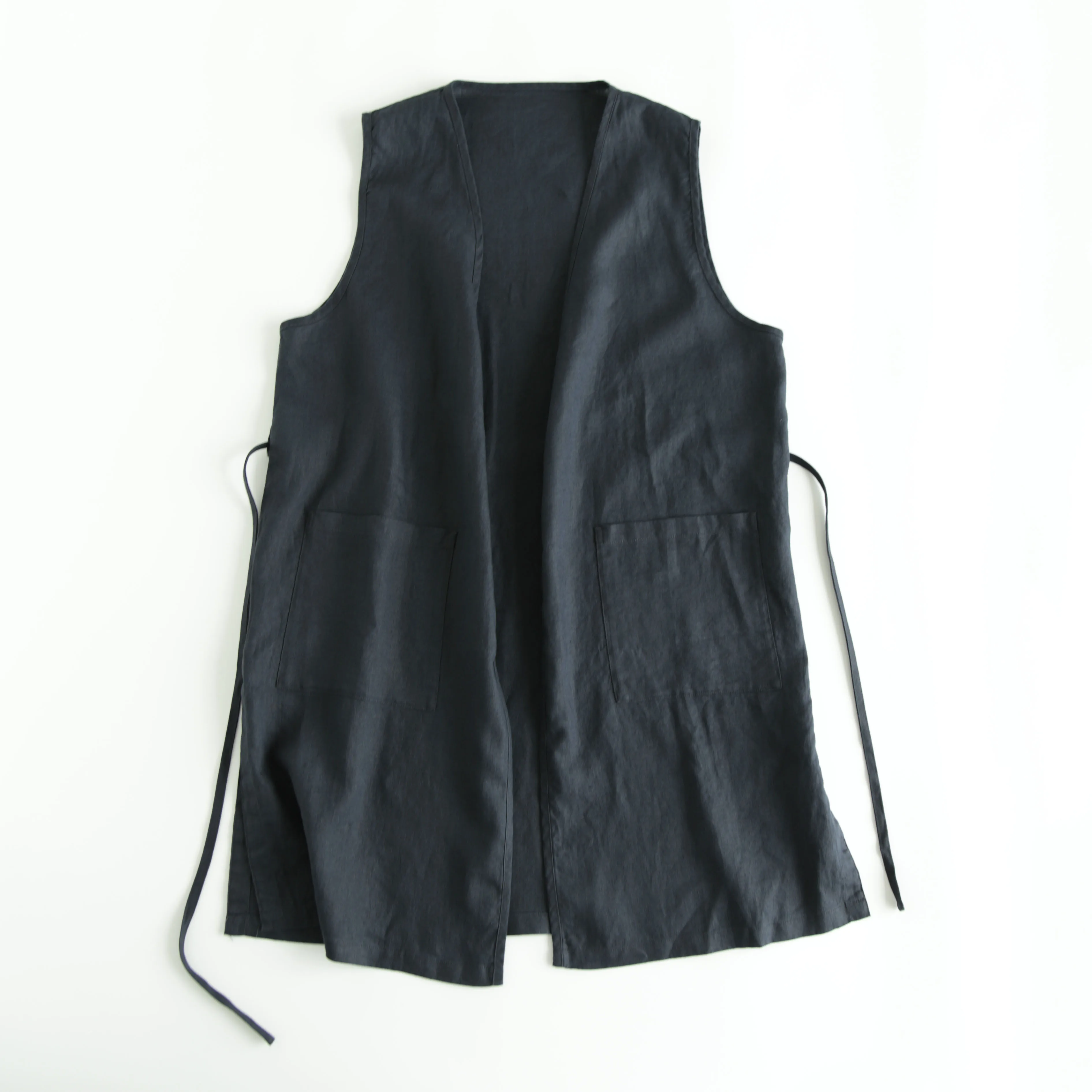 

Spring Autumn New Women Casual All-match Loose Plus Size Natural Fabric Comfortable Water Washed Linen Navy Blue Vests Cardigans