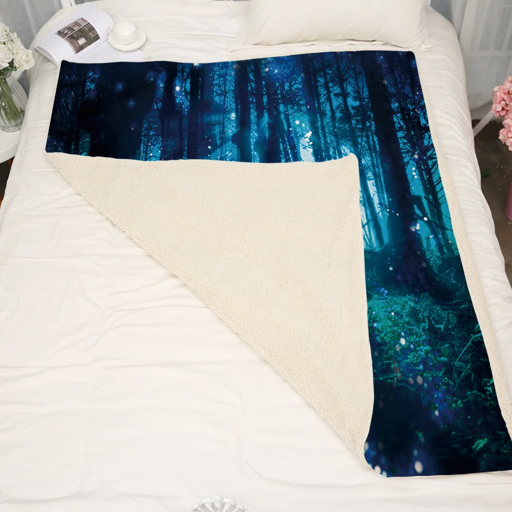 Soft Cartoon Polyester warm winter Blanket Thickened Double-layer Glamorous and dreamlike forest tree Printed | Дом и сад