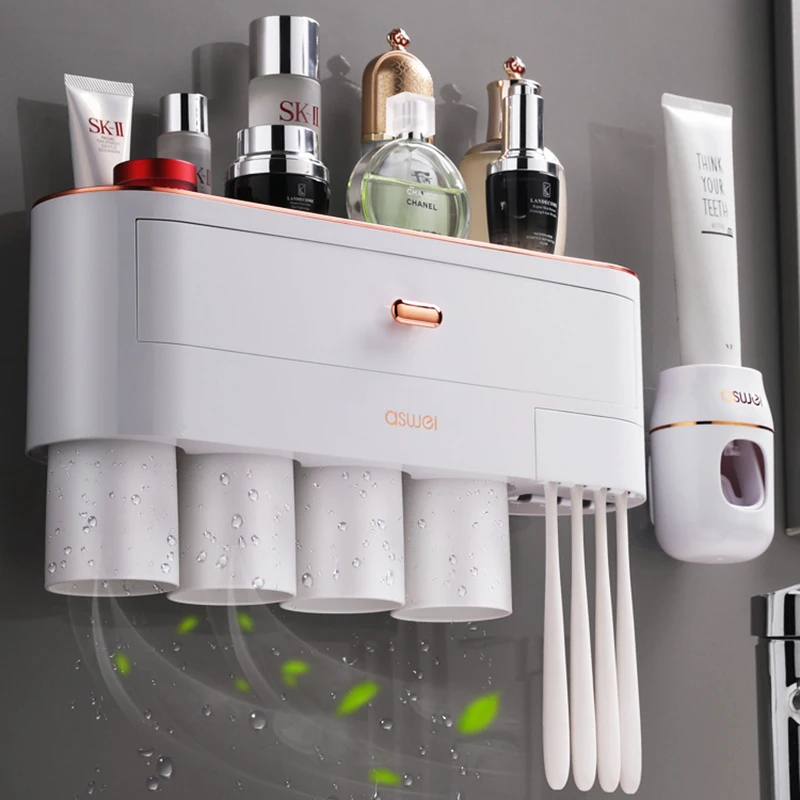 Bathroom Accessories Magnetic Inverted Adsorption Toothbrush Holder Wall Mounted Toothpaste Dispenser Squeezer Storage Rack | Дом и сад