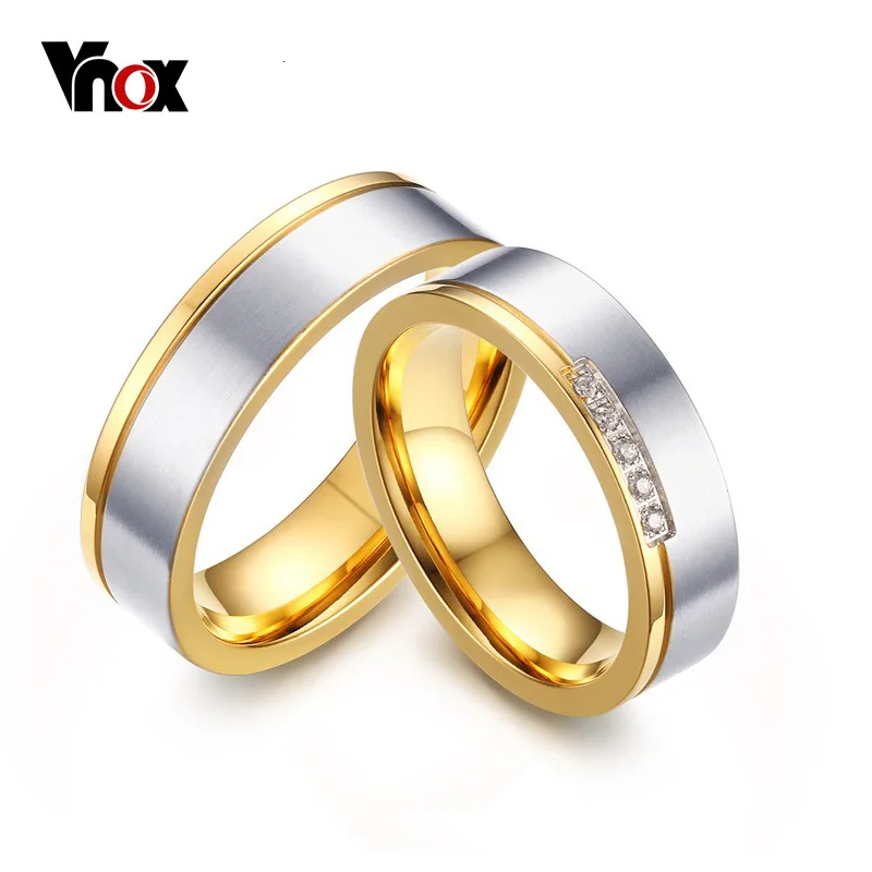 Vnox Лидер продаж года Свадебные Кольца для Для женщин Для мужчин anillos золото-Цвет обещание палец ювелирные изделия