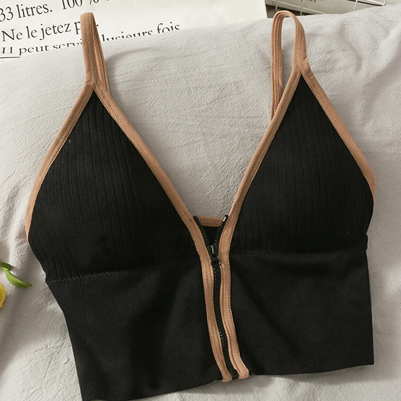 

Front Zipper Crop Tops Women Sexy Camis Top Lingerie Backless Tube Underwear Brassiere Female Tank 2021