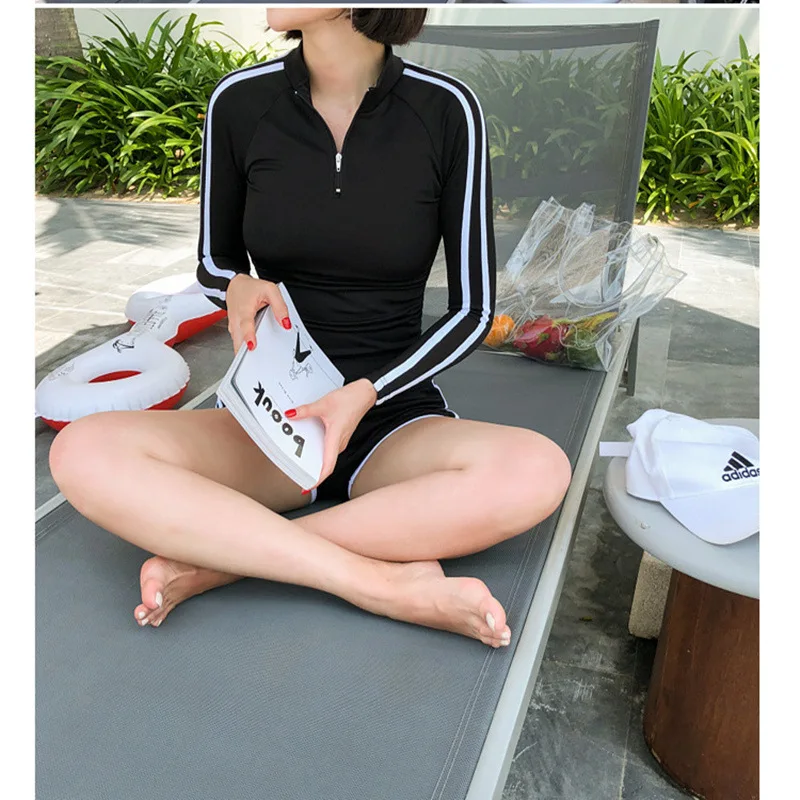 

Women's sports long-sleeved swimsuit conservative flat angle slimming gathered split bikini hot spring swimsuit women