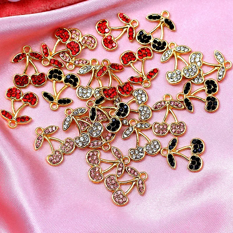 

10 шт./лот 4 Цвета с сияющими искусственными бриллиантами, Cherry Подвески с милым фруктовым металлические подвесные светильники для расходных ...