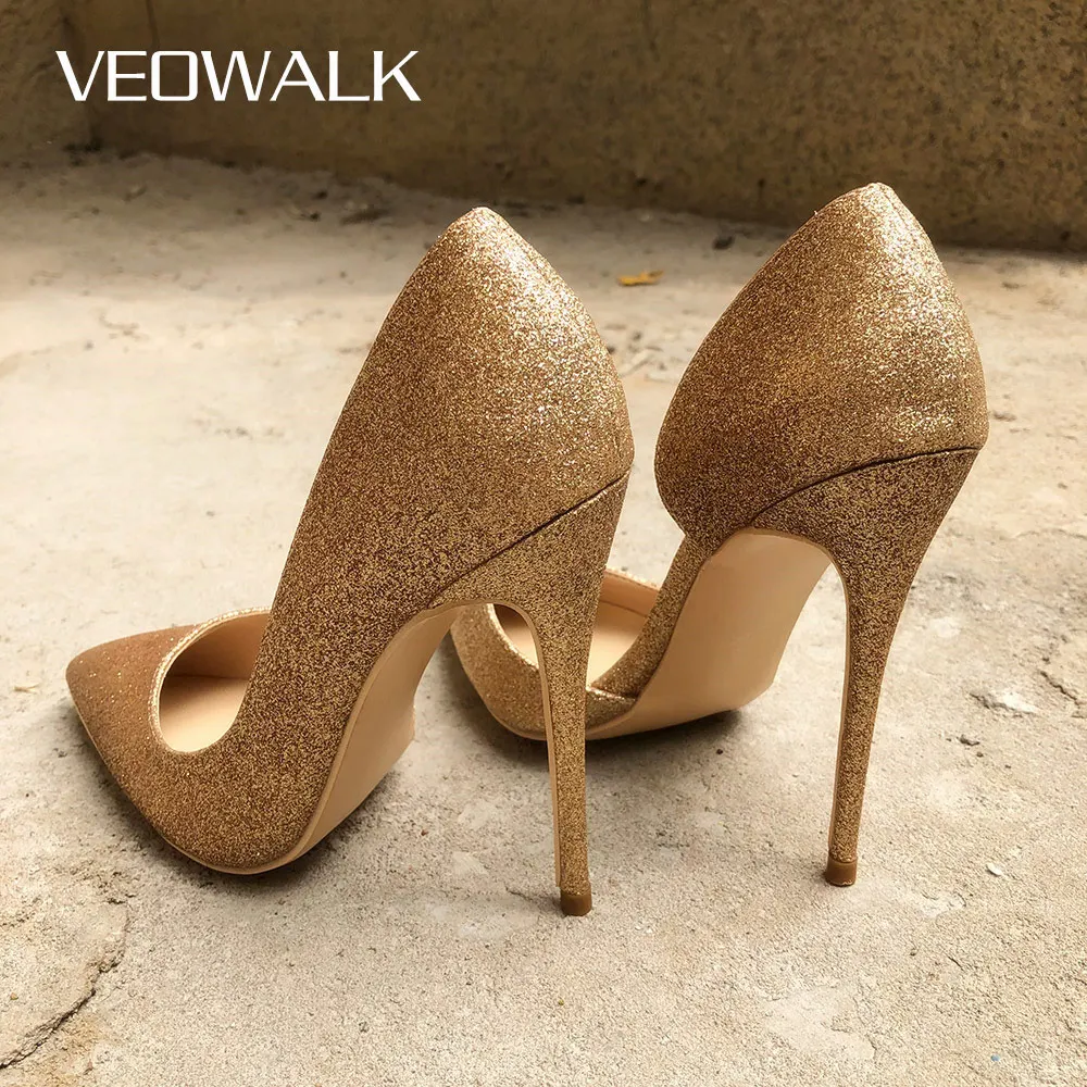 Женские блестящие туфли лодочки Veowalk с острым носком на шпильке элегантные