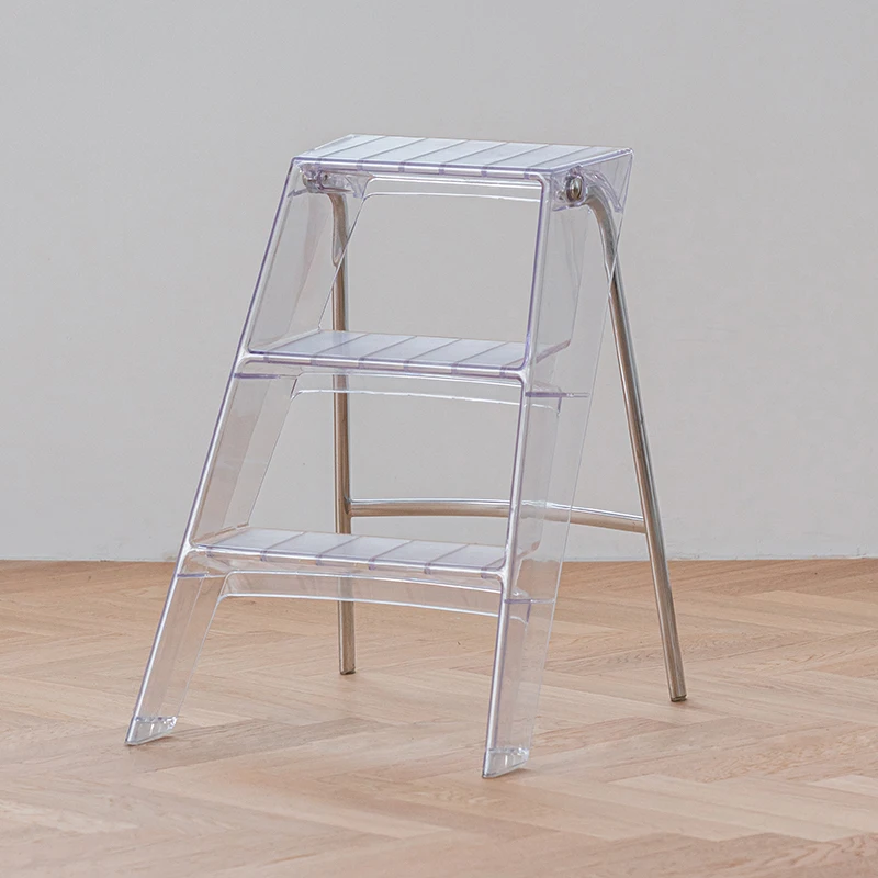 

INS transparent folding ladder flower frame household acrylic ladder multifunction pedal non-skid three-step ladder