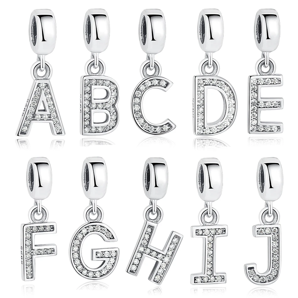 100% пробы серебряная буква бусины A Z с украшением в виде кристаллов Шарм браслет