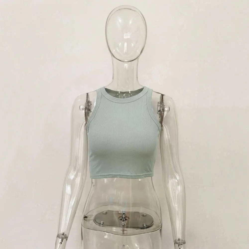 

2021 Ribbed Tank Top Women White 2021 Summer Casual Fitness Short Vest Candy Colors Knitted Off Shoulder Sexy Crop Top Women