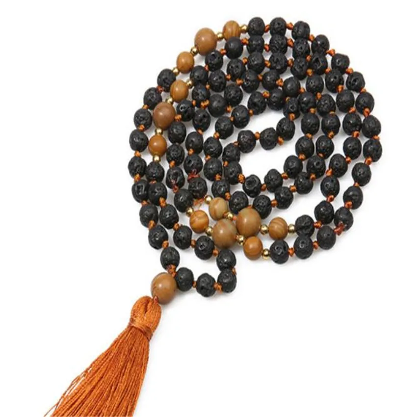 

Natural volcanic Necklace 108 Buddha Beads Bracelet Chakra Emotional Seven Chakras spread Calming Lucky Mental Taseel Energy