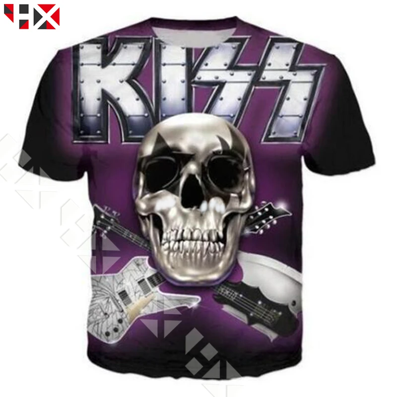 Летняя модная крутая футболка HX с металлической рок группой Kiss Band для мужчин и