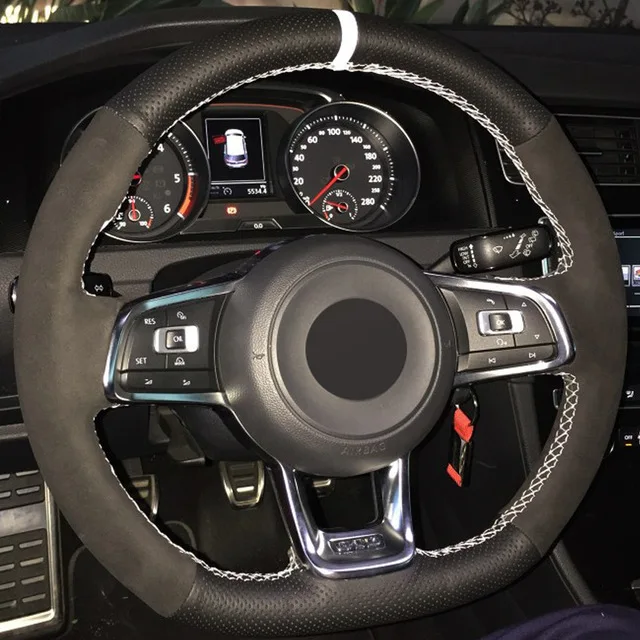 

Чехол на руль для Volkswagen VW Golf 7 GTI Golf R MK7 VW Polo GTI Scirocco 2015 2016, черная кожа, замша, автомобильные аксессуары