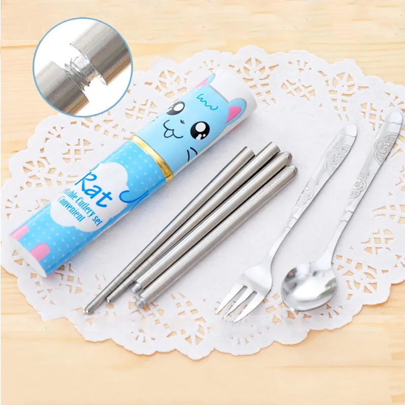 3 шт. столовые приборы из нержавеющей стали набор посуды вилка для студентов Kawaii