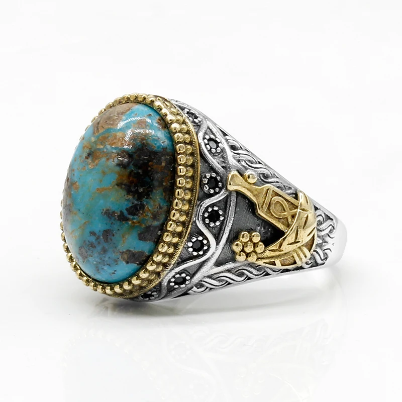 Турецкое ювелирное изделие 925 пробы Серебряное мужское кольцо с синим