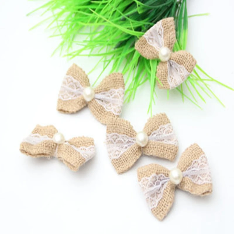 5 шт./компл. цветной декорированный кружевами джутовый бант с жемчугом одежда