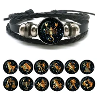 12 zodiac signs leather bracelet for men women virgo libra scorpio aries taurus braided rope bracelets birthday gift wholesale