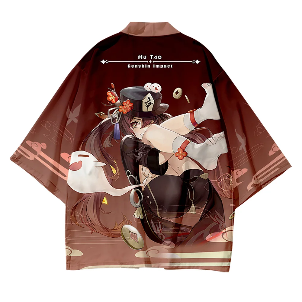 

Game Genshin Impact Hu Tao Kimono Cosplay Costume Casual Loose Plus Size Halloween Party Cloak Adult Kids Pants Top Coat