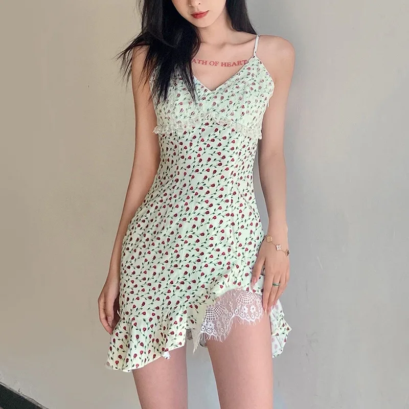 

ZTONE Y2k Floral Dress For Women 2021 Lace Side V-Neck Bodycon Mini Dress Beachwear Party Backless Sleeveless Lady Summer Dress