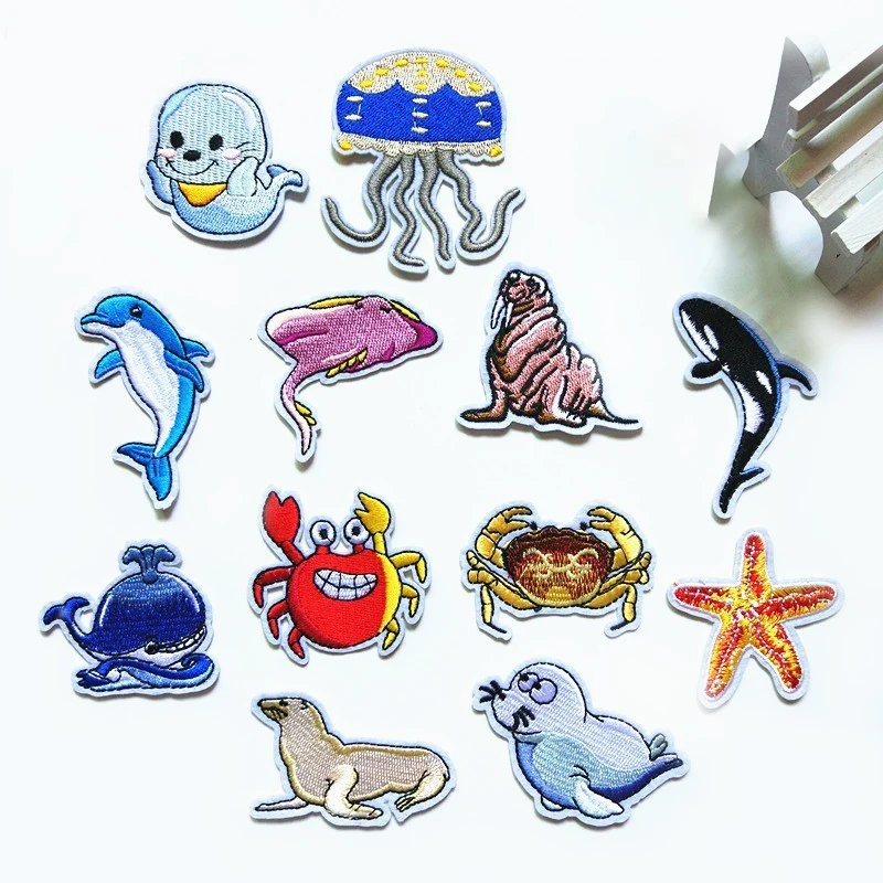 Мультяшный океан животное Кита Акула морской организм гиппокамп вышитая утюгом