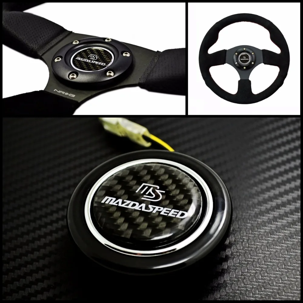 Углеродное волокно эмблема руля Рога Кнопка для Mazda