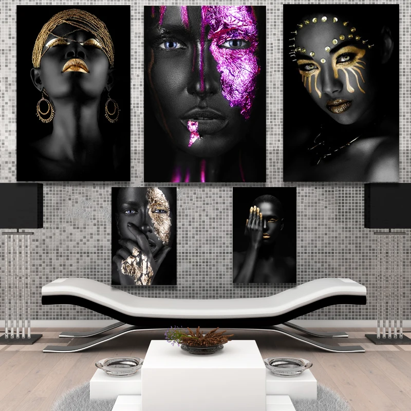 Картина на холсте настенная живопись Африканское искусство черный и золотой