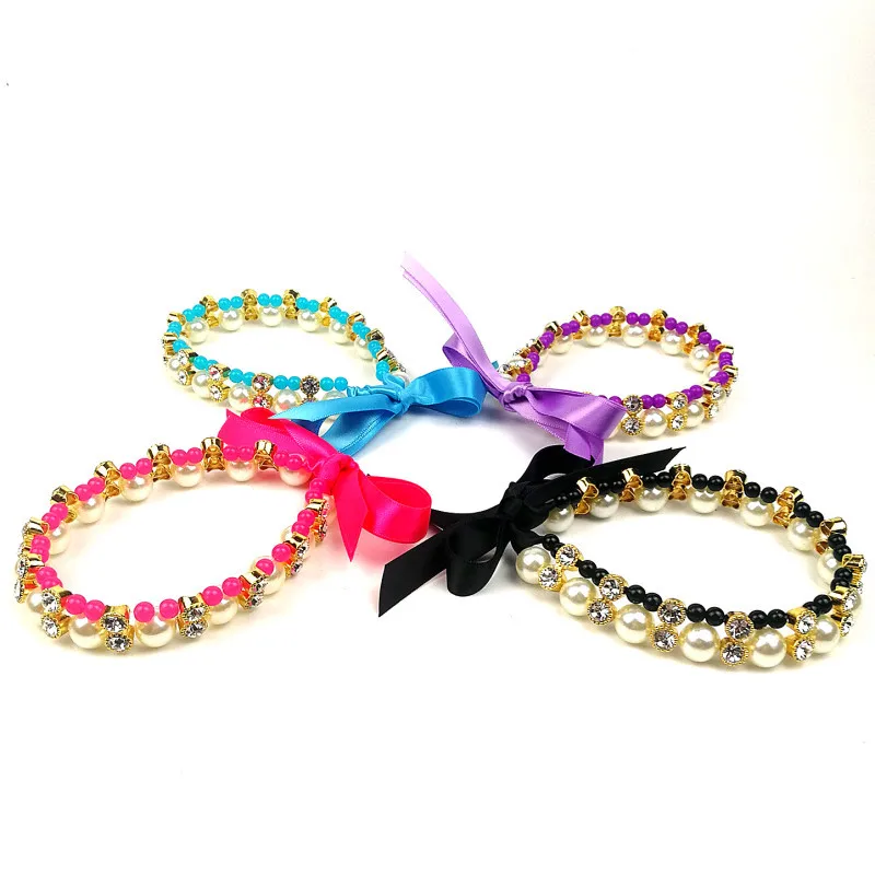 Модный ошейник для питомцев щенков кошек жемчужное ожерелье блестящие стразы