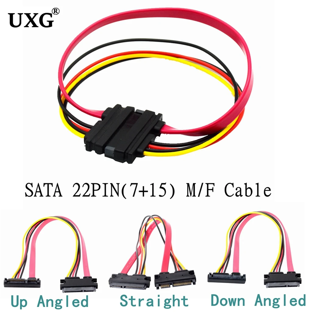 

90 Degree Angled Sata Extension Cable SATA 22 Pin Male To Female SATA 3 III 22 Pin Male to Female 7+15 Pin SATA Data Power Combo
