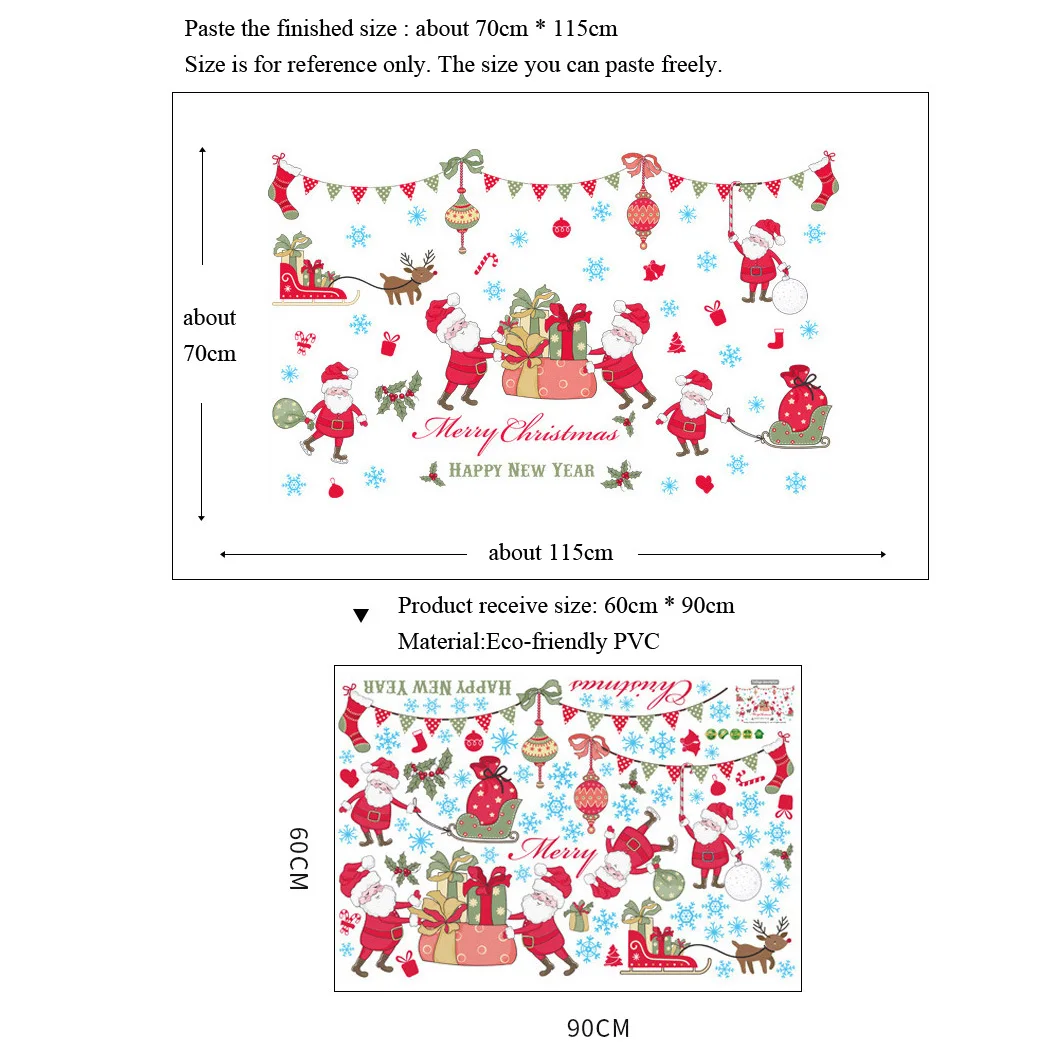 Виниловые наклейки на стену сделай сам Merry новогодние окно Дед Мороз стекло