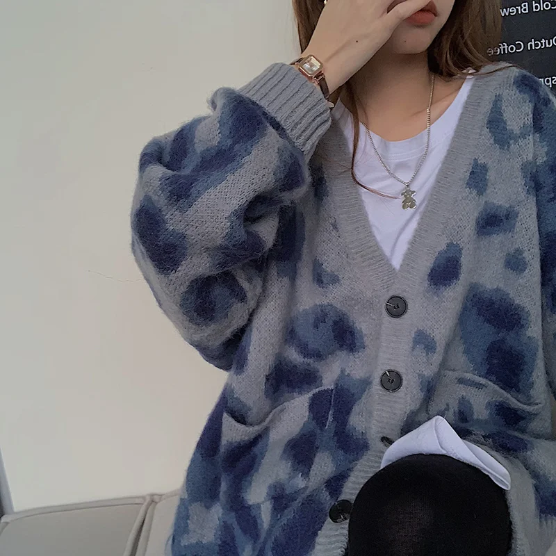 

Dyed Sweater Coat Women's Loose Outer Wear Autumn and Winter 2021 New Lazy Style Design Cardigan Top