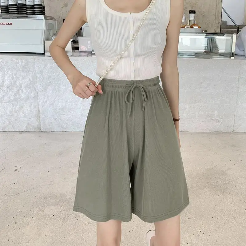 

Ice silk wide leg shorts for women's summer 2020 new high waist drop straight pants