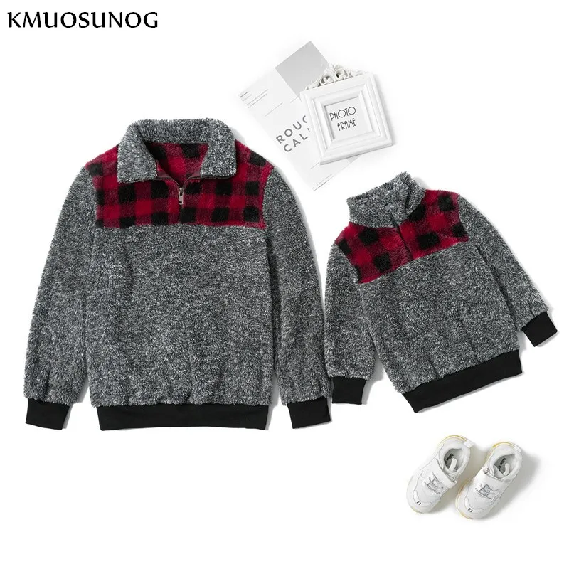 

Mom and daughter Sweater Plaid Patchwork Sweatshirts For Mother & Kids Fleece Tops Outerwear Family Matching Outfits 2020