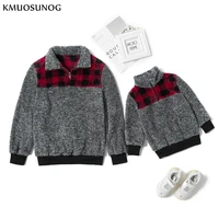 mom and daughter sweater plaid patchwork sweatshirts for mother kids fleece tops outerwear family matching outfits 2020